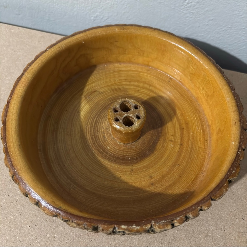 Vintage MCM Nut Cracker Bowl Live Edge Wood Set Picks Rustic Bark Handcrafted - Picture 3 of 11